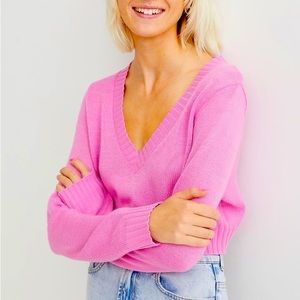 NWT H&M Knitted Jumper V Neck Sweater Pink crop
